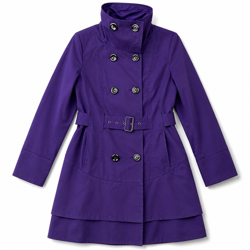 Guess Purple Double Breasted Trench Coat Belted High Collar Women's Medium
